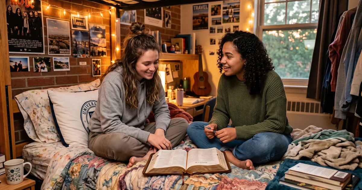 Amigas dormitorio leyendo la Biblia