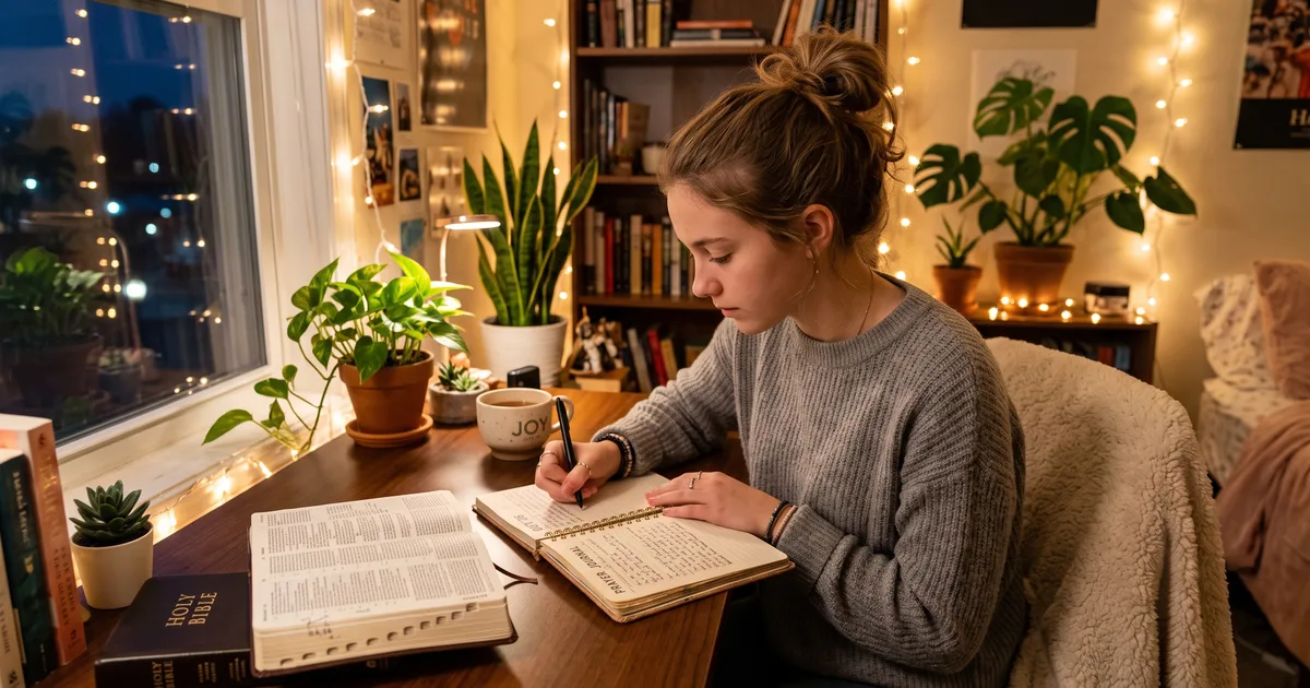 Adolescente diario oracion leyendo la Biblia