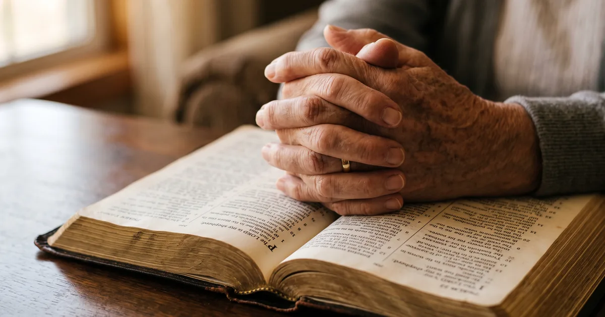 Manos orando biblia cerca leyendo la Biblia